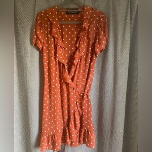 Réalisation Par Valentina Silk Wrap Mini Dress Size M Rust Polk Dot